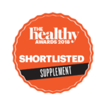 Ženklelis, patvirtinantis, kad produktas pateko į „The Healthy Awards 2018“ finalą papildų kategorijoje.