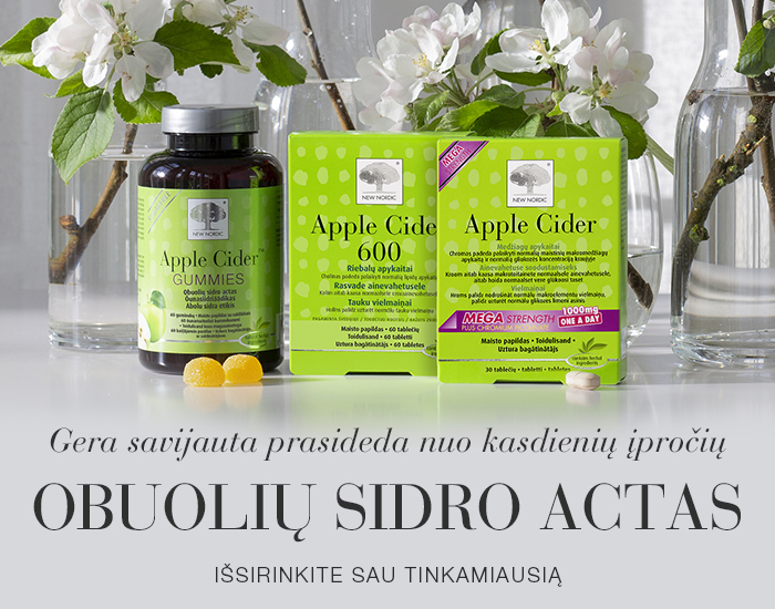 New Nordic Apple Cider Gummies ir Apple Cider papildai su guminukais ir tablete.