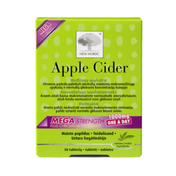 New Nordic Apple Cider™ Mega Strength – maisto papildas su obuolių sidru ir chromu normaliai medžiagų apykaitai, 30 tablečių.