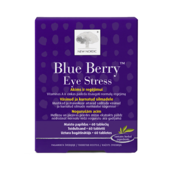 „New Nordic Blue Berry™ Eye Stress“ maisto papildai su mėlynių ekstraktu, vitaminu A ir cinku padeda išlaikyti normalią regą.