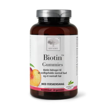 „New Nordic Biotin™ GUMMIES“ persikų skonio guminukai padeda palaikyti normalią odos ir plaukų būklę, taip pat normalią medžiagų apykaitą.
