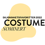 Ženklelis, rodantis nominaciją „Costume Skjønnhetsfavoritter 2022“ su stilizuotu grafiniu fonu.