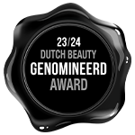 Juodas antspaudas, patvirtinantis nominaciją „Dutch Beauty Award 2023–2024“.