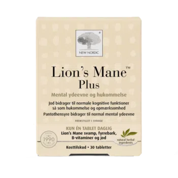New Nordic Lion’s Mane™ Plus – papildas su Lion’s Mane grybu, B vitaminais ir jodu protinei veiklai ir atminčiai, 30 tablečių.