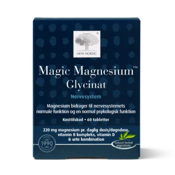 New Nordic Magic Magnesium™ Glycinat maisto papildas su magniu, B grupės vitaminais ir vitaminu D nervų sistemai.