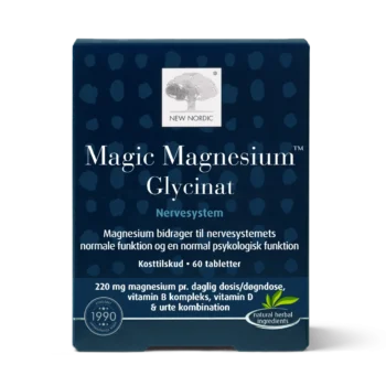 New Nordic Magic Magnesium™ Glycinat maisto papildas su magniu, B grupės vitaminais ir vitaminu D nervų sistemai.
