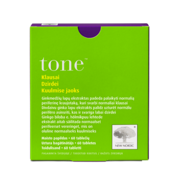 New Nordic Tone™ maisto papildo pakuotė su ginkmedžio lapų ekstraktu klausai palaikyti, 60 tablečių.