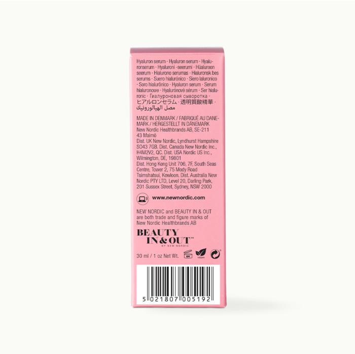 „Hyaluronic Active™“ serumo pakuotės nugarėlė.