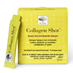 „New Nordic Collagen Shots™“ su hidrolizuotu jūros kolagenu, vitaminu C, acerola ir biotinu padeda išlaikyti odos elastingumą ir sumažinti raukšlių matomumą. Produkto nuotrauka.