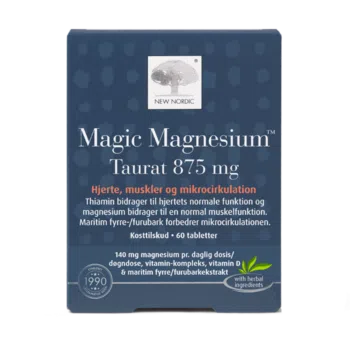 New Nordic Magic Magnesium™ Taurat 875 mg – magnio papildas širdžiai, raumenims ir mikrocirkuliacijai, 60 tablečių.