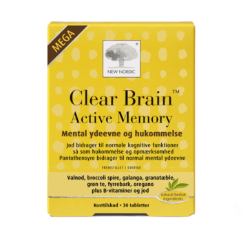 New Nordic Clear Brain™ Active Memory – maisto papildas protinei veiklai ir atminčiai su B vitaminais ir jodu, 30 tablečių.