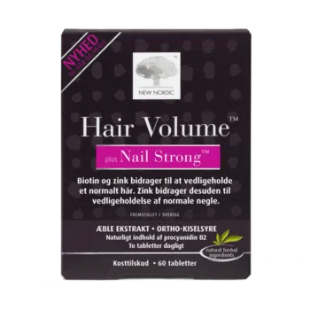 New Nordic Hair Volume™ plus Nail Strong™ – papildas su biotinu ir cinku normaliems plaukams ir nagams palaikyti, 60 tablečių.
