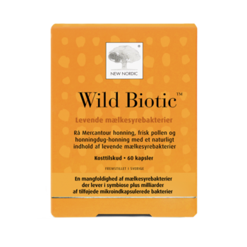 New Nordic Wild Biotic™ maisto papildo pakuotė su 60 kapsulių ir gyvosiomis pieno rūgšties bakterijomis.