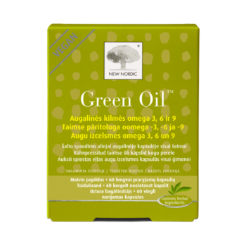 New Nordic Green Oil™ – veganiškas augalinės kilmės omega 3, 6 ir 9 papildas, 120 lengvai nuryjamų kapsulių.