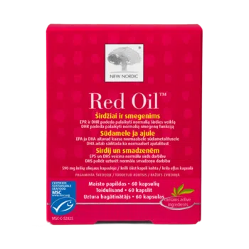 New Nordic Red Oil™ maisto papildas su krilių aliejumi, skirtas normaliai širdies ir smegenų veiklai palaikyti, 60 kapsulių.