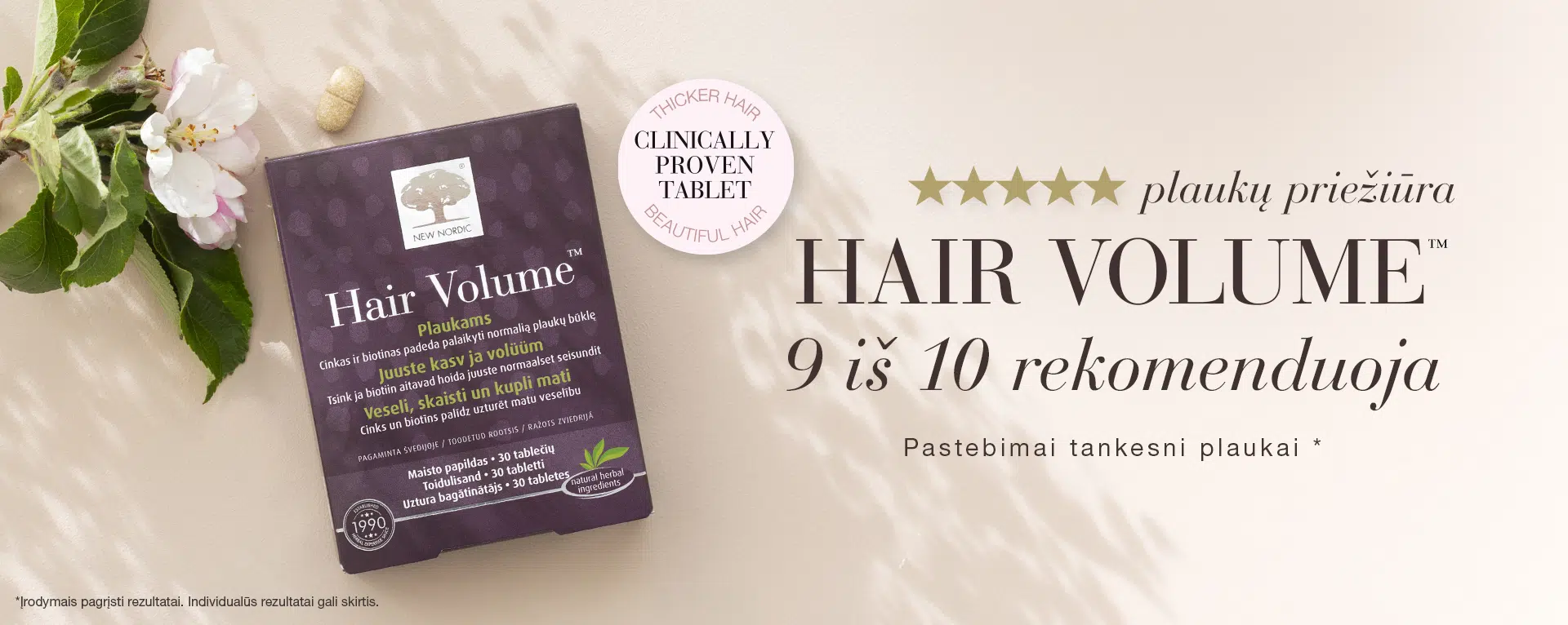 New Nordic Hair Volume™ maisto papildas plaukams, 9 iš 10 rekomenduoja pastebimai tankesniems plaukams.